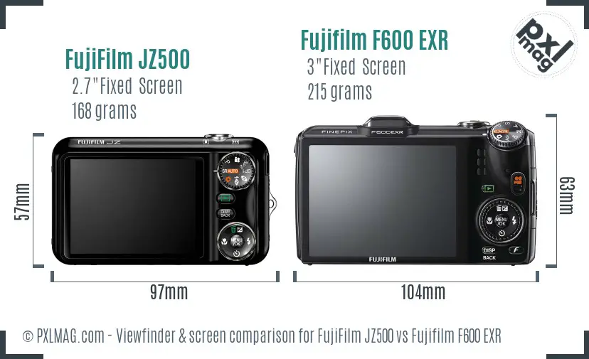 FujiFilm JZ500 vs Fujifilm F600 EXR Screen and Viewfinder comparison