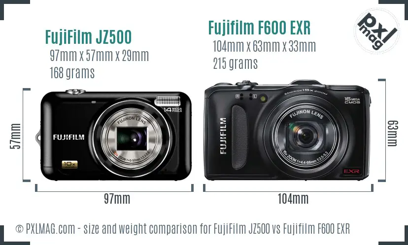 FujiFilm JZ500 vs Fujifilm F600 EXR size comparison
