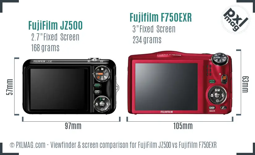 FujiFilm JZ500 vs Fujifilm F750EXR Screen and Viewfinder comparison