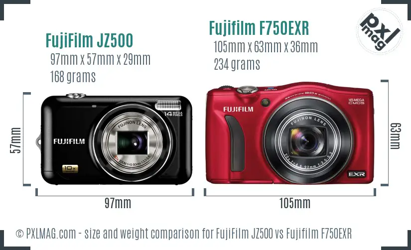 FujiFilm JZ500 vs Fujifilm F750EXR size comparison