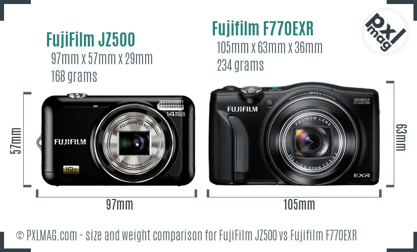 FujiFilm JZ500 vs Fujifilm F770EXR size comparison