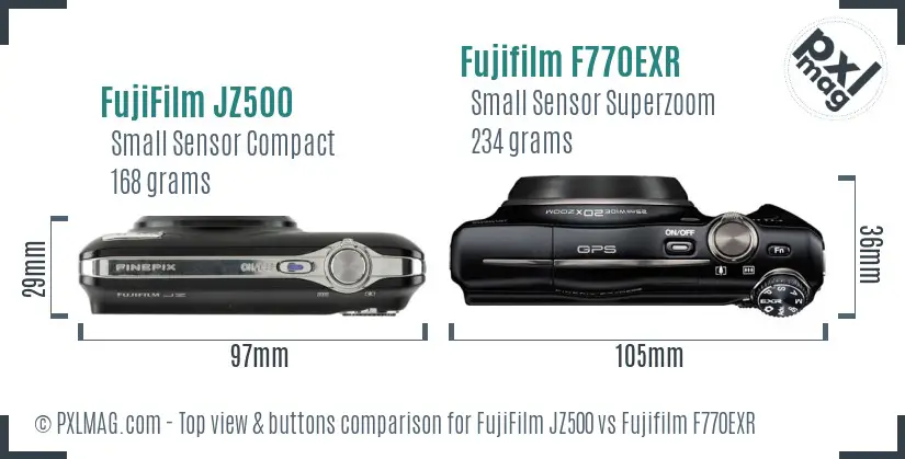 FujiFilm JZ500 vs Fujifilm F770EXR top view buttons comparison