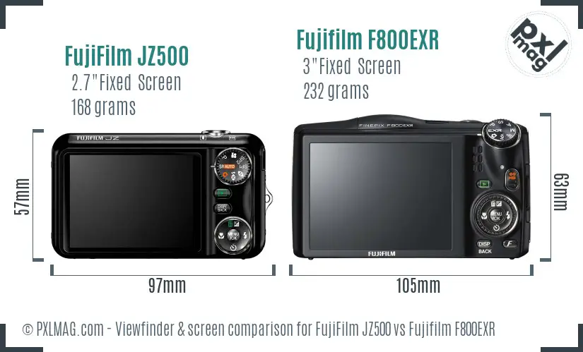 FujiFilm JZ500 vs Fujifilm F800EXR Screen and Viewfinder comparison