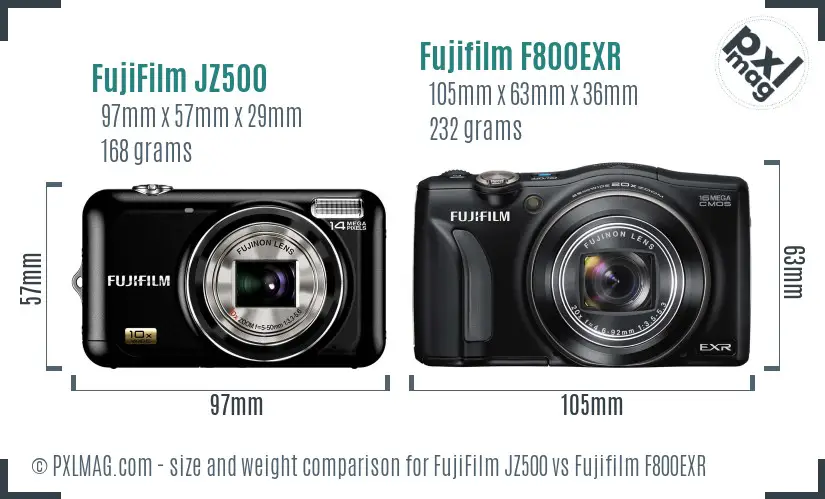 FujiFilm JZ500 vs Fujifilm F800EXR size comparison