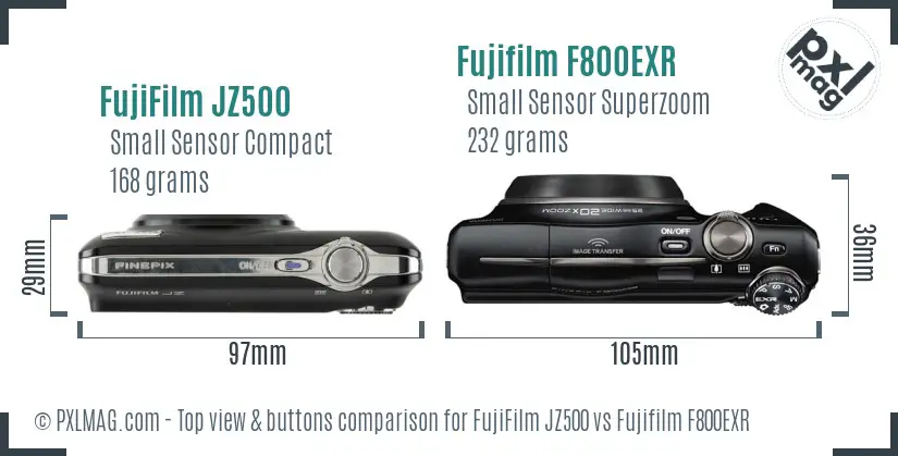 FujiFilm JZ500 vs Fujifilm F800EXR top view buttons comparison