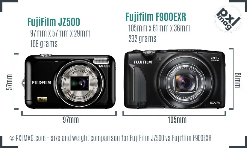 FujiFilm JZ500 vs Fujifilm F900EXR size comparison