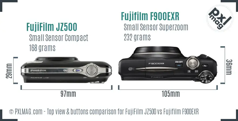 FujiFilm JZ500 vs Fujifilm F900EXR top view buttons comparison