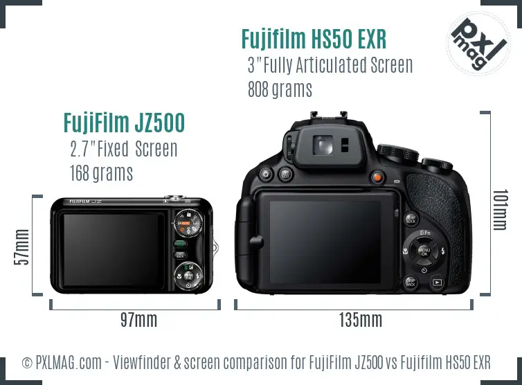 FujiFilm JZ500 vs Fujifilm HS50 EXR Screen and Viewfinder comparison