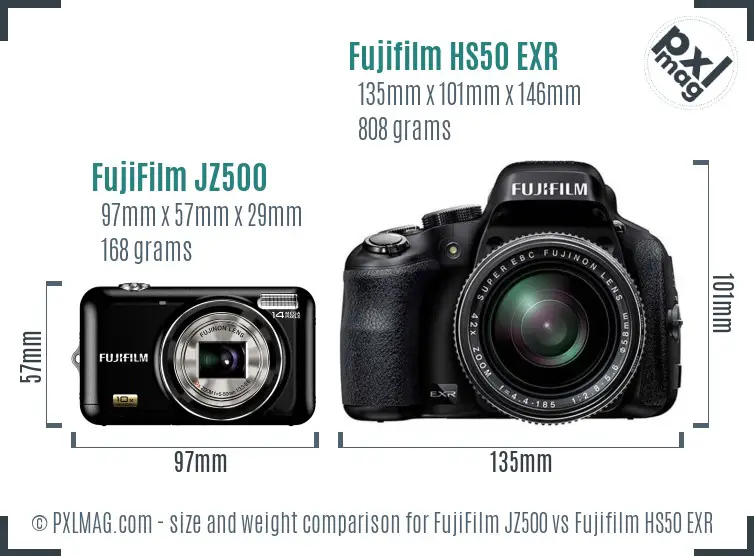 FujiFilm JZ500 vs Fujifilm HS50 EXR size comparison