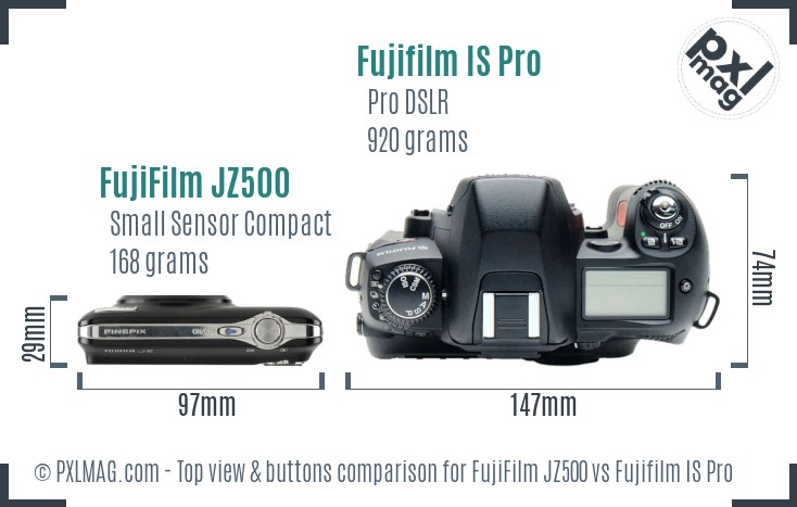 FujiFilm JZ500 vs Fujifilm IS Pro top view buttons comparison