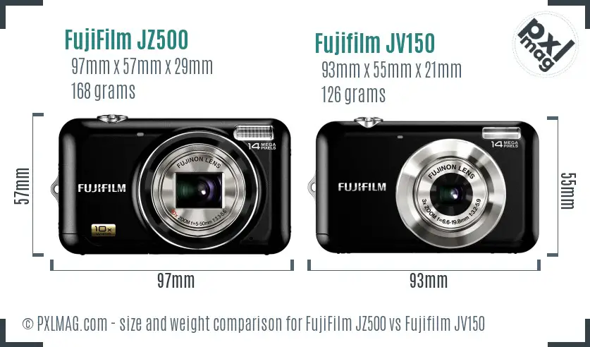 FujiFilm JZ500 vs Fujifilm JV150 size comparison