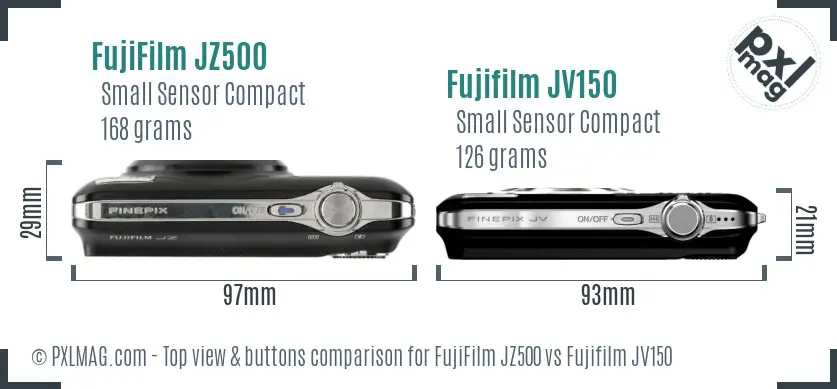FujiFilm JZ500 vs Fujifilm JV150 top view buttons comparison