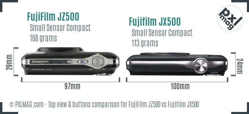 FujiFilm JZ500 vs Fujifilm JX500 top view buttons comparison