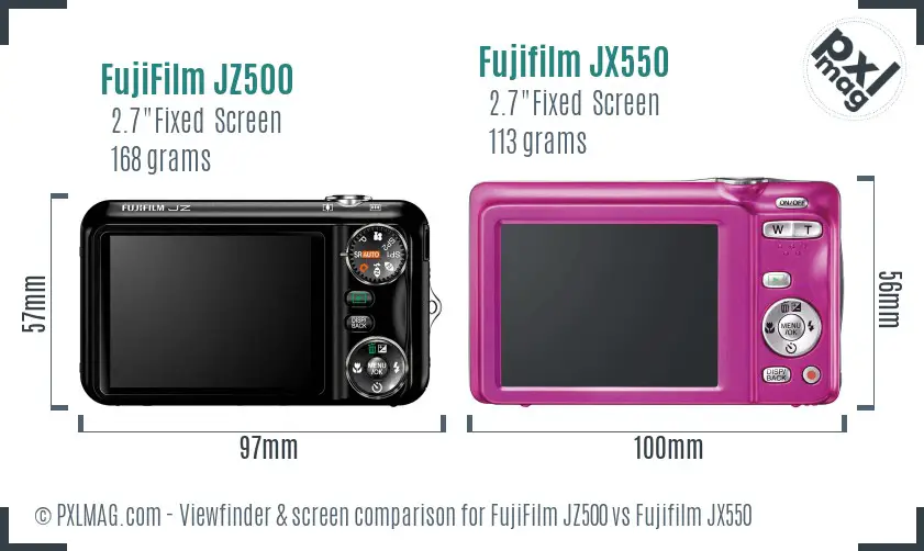 FujiFilm JZ500 vs Fujifilm JX550 Screen and Viewfinder comparison