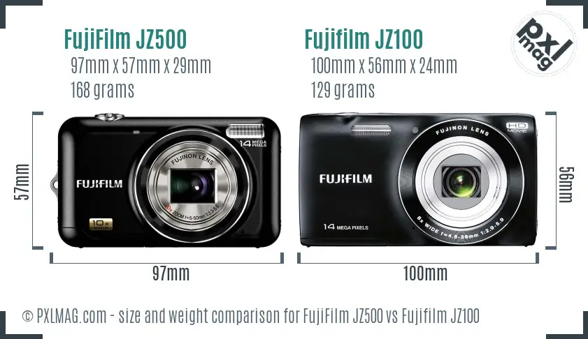 FujiFilm JZ500 vs Fujifilm JZ100 size comparison