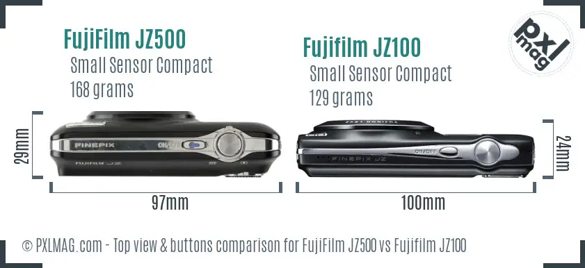 FujiFilm JZ500 vs Fujifilm JZ100 top view buttons comparison