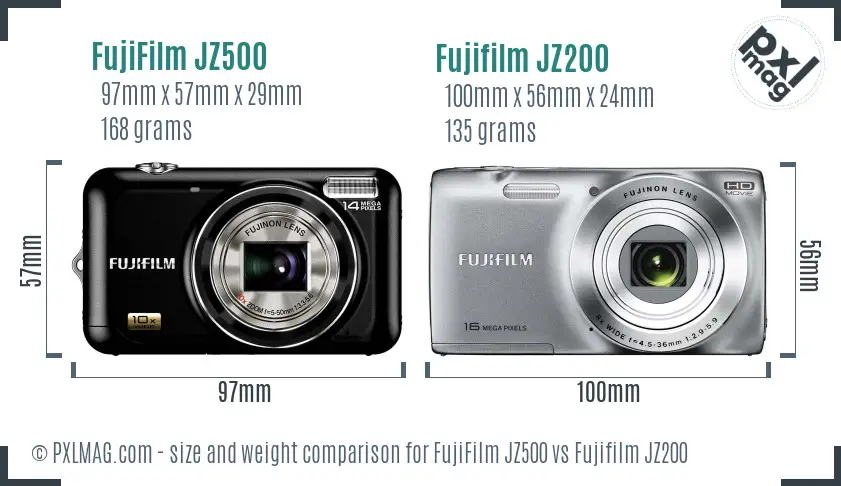 FujiFilm JZ500 vs Fujifilm JZ200 size comparison