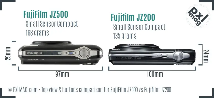 FujiFilm JZ500 vs Fujifilm JZ200 top view buttons comparison