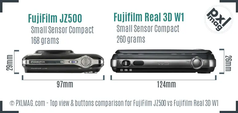 FujiFilm JZ500 vs Fujifilm Real 3D W1 top view buttons comparison