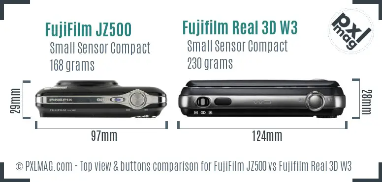 FujiFilm JZ500 vs Fujifilm Real 3D W3 top view buttons comparison