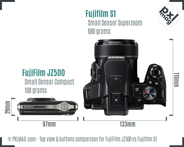 FujiFilm JZ500 vs Fujifilm S1 top view buttons comparison