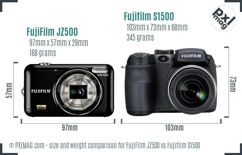 FujiFilm JZ500 vs Fujifilm S1500 size comparison