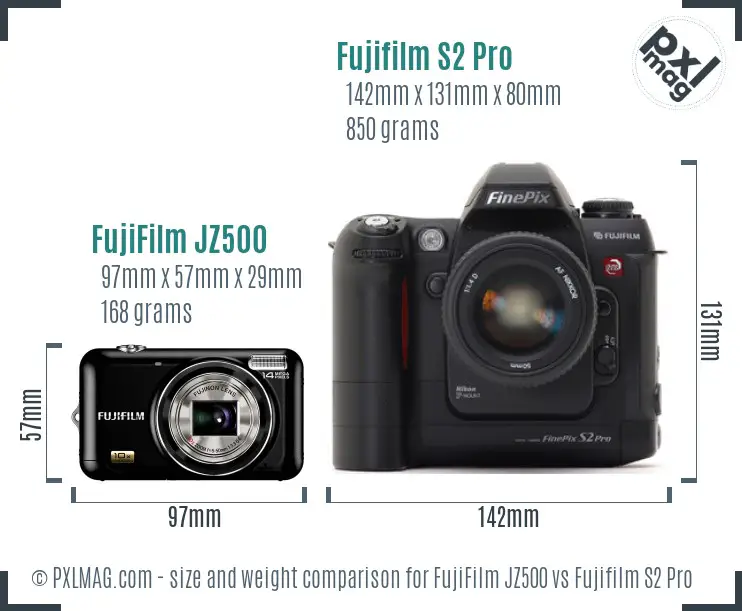 FujiFilm JZ500 vs Fujifilm S2 Pro size comparison