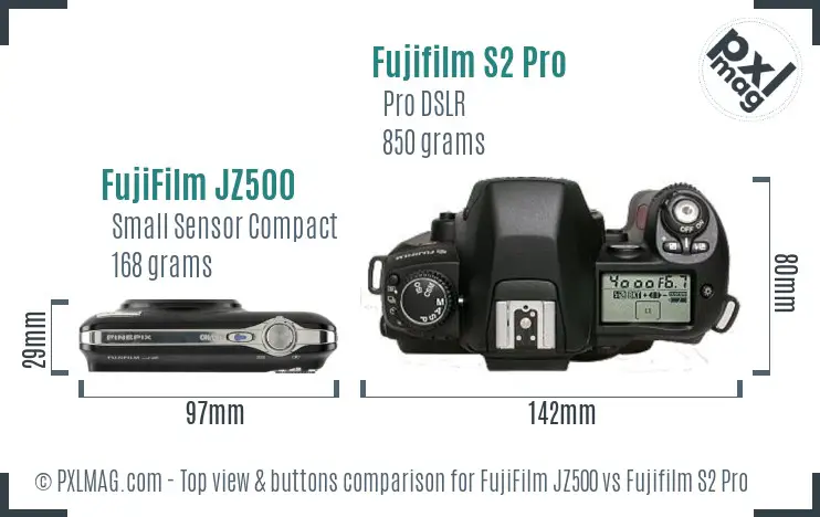 FujiFilm JZ500 vs Fujifilm S2 Pro top view buttons comparison