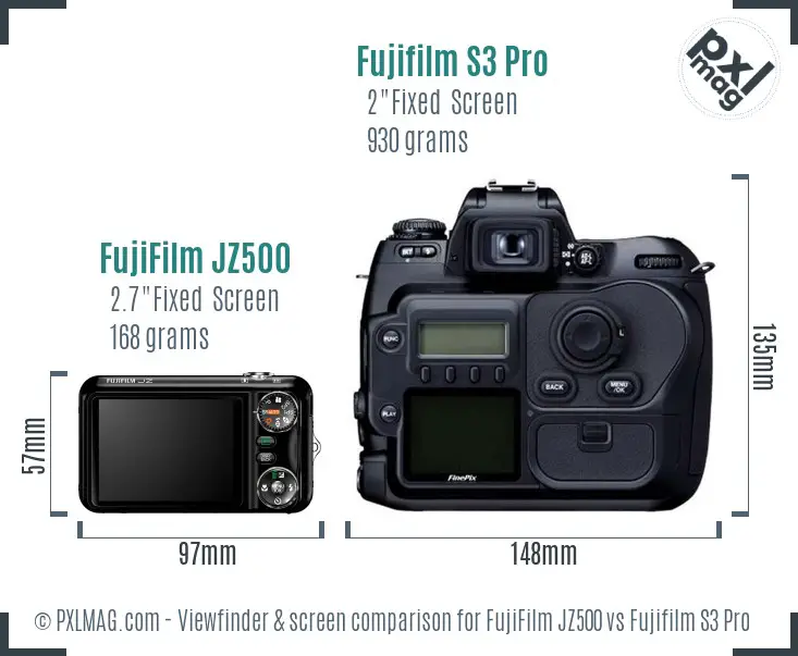 FujiFilm JZ500 vs Fujifilm S3 Pro Screen and Viewfinder comparison