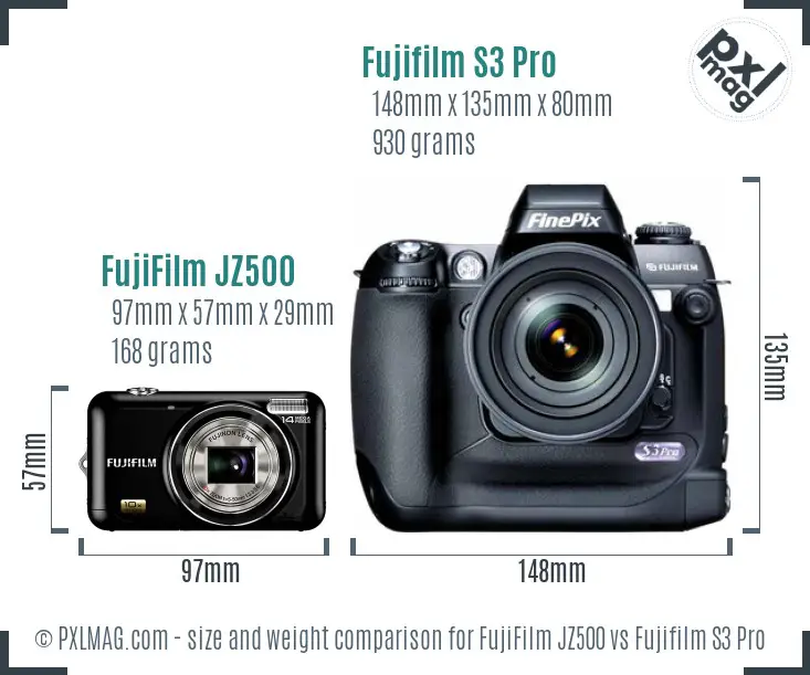 FujiFilm JZ500 vs Fujifilm S3 Pro size comparison