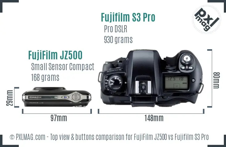 FujiFilm JZ500 vs Fujifilm S3 Pro top view buttons comparison