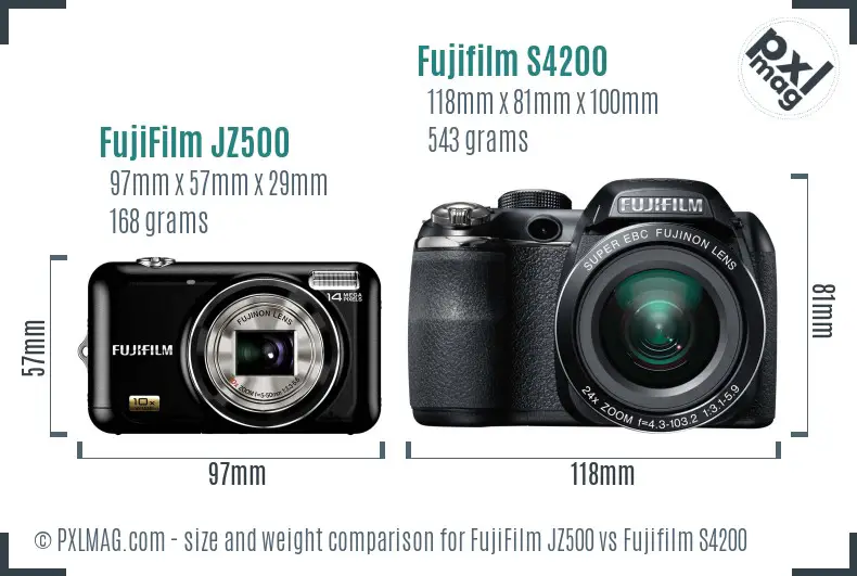 FujiFilm JZ500 vs Fujifilm S4200 size comparison FujiFilm JZ500 vs Fujifilm S4200 size comparison