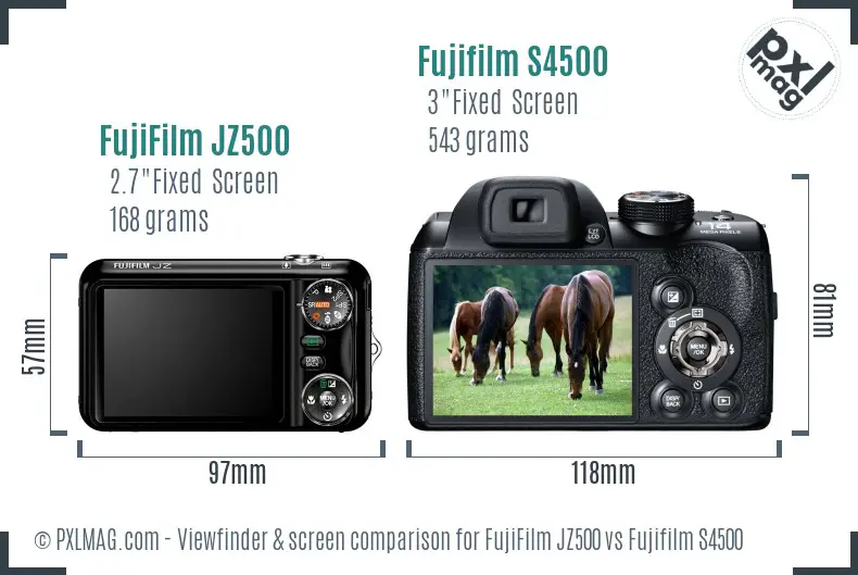 FujiFilm JZ500 vs Fujifilm S4500 Screen and Viewfinder comparison