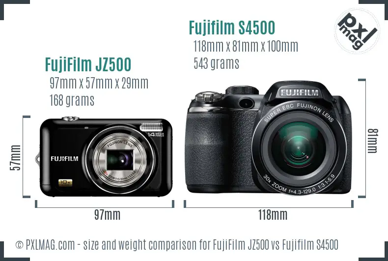 FujiFilm JZ500 vs Fujifilm S4500 size comparison