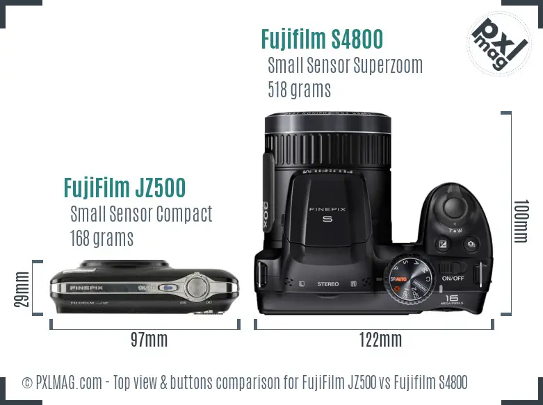 FujiFilm JZ500 vs Fujifilm S4800 top view buttons comparison FujiFilm JZ500 vs Fujifilm S4800 top view buttons comparison