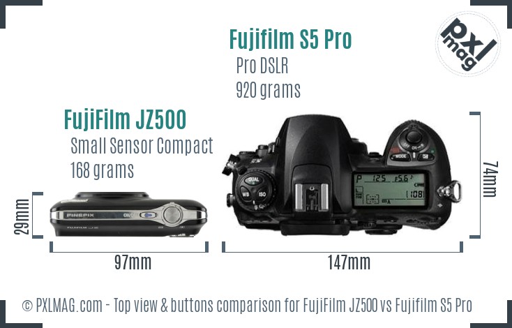 FujiFilm JZ500 vs Fujifilm S5 Pro top view buttons comparison
