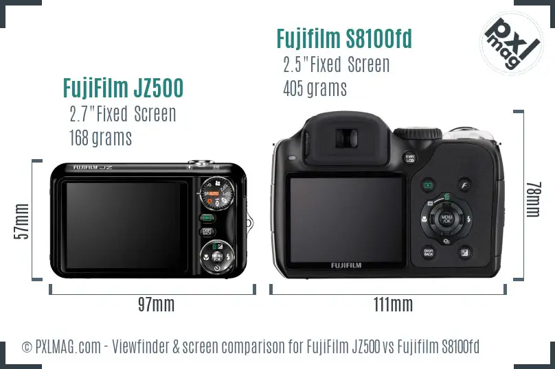 FujiFilm JZ500 vs Fujifilm S8100fd Screen and Viewfinder comparison FujiFilm JZ500 vs Fujifilm S8100fd Screen and Viewfinder comparison