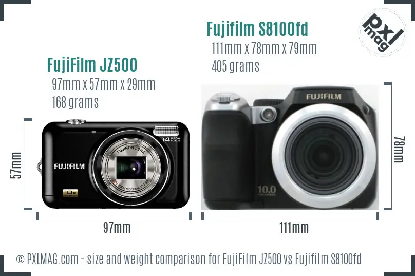 FujiFilm JZ500 vs Fujifilm S8100fd size comparison FujiFilm JZ500 vs Fujifilm S8100fd size comparison
