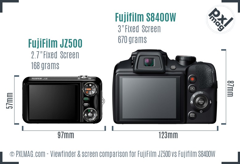 FujiFilm JZ500 vs Fujifilm S8400W Screen and Viewfinder comparison
