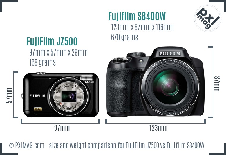FujiFilm JZ500 vs Fujifilm S8400W size comparison FujiFilm JZ500 vs Fujifilm S8400W size comparison