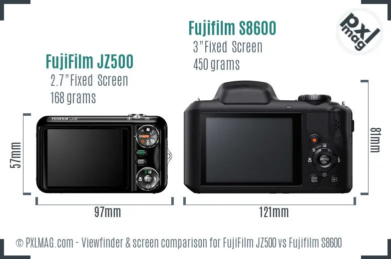 FujiFilm JZ500 vs Fujifilm S8600 Screen and Viewfinder comparison FujiFilm JZ500 vs Fujifilm S8600 Screen and Viewfinder comparison