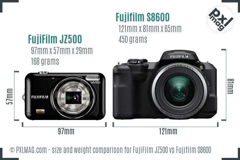 FujiFilm JZ500 vs Fujifilm S8600 size comparison FujiFilm JZ500 vs Fujifilm S8600 size comparison