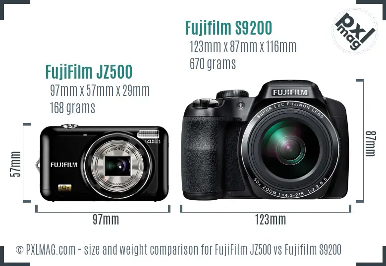 FujiFilm JZ500 vs Fujifilm S9200 size comparison FujiFilm JZ500 vs Fujifilm S9200 size comparison