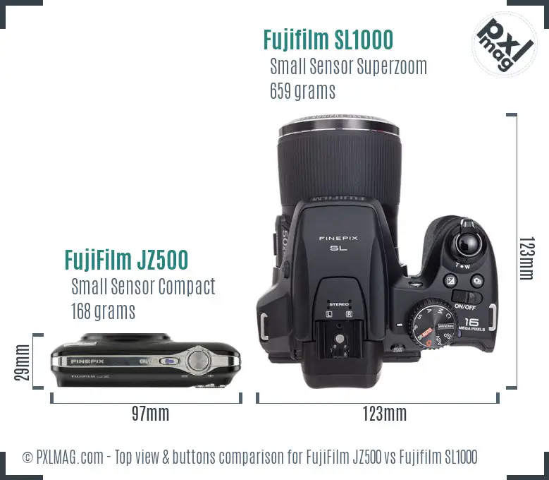 FujiFilm JZ500 vs Fujifilm SL1000 top view buttons comparison