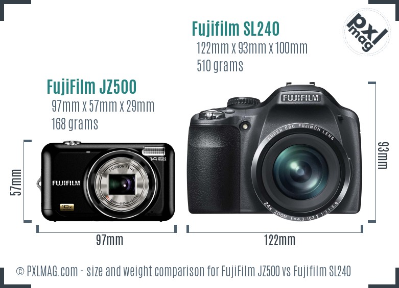 FujiFilm JZ500 vs Fujifilm SL240 size comparison