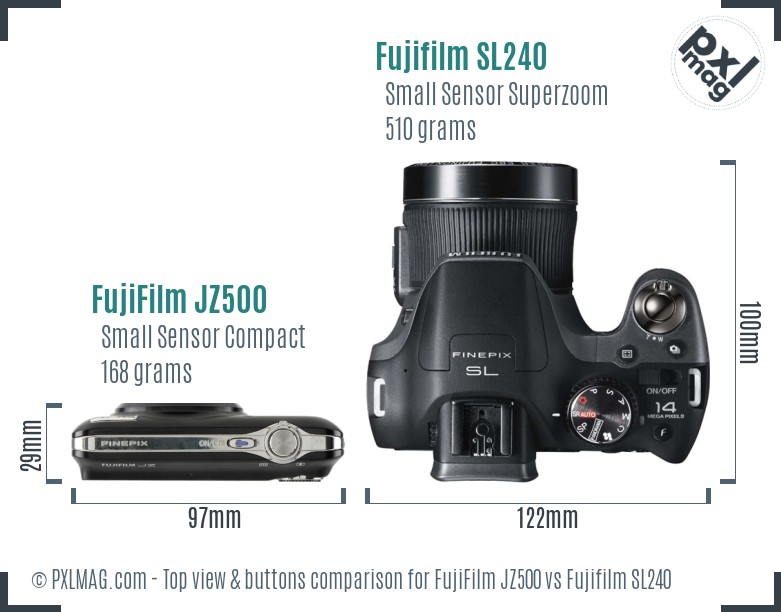 FujiFilm JZ500 vs Fujifilm SL240 top view buttons comparison