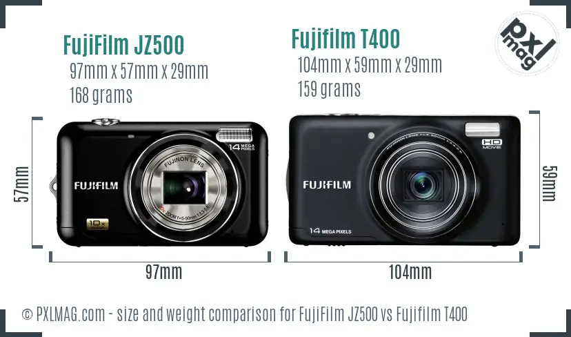 FujiFilm JZ500 vs Fujifilm T400 size comparison