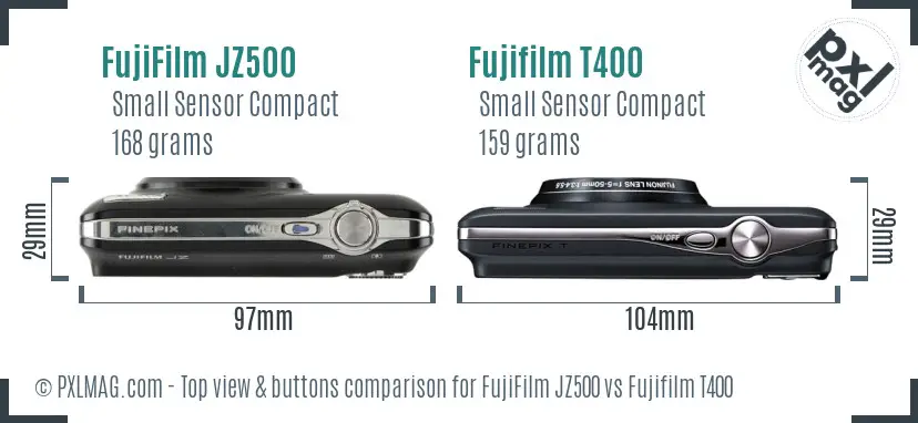 FujiFilm JZ500 vs Fujifilm T400 top view buttons comparison
