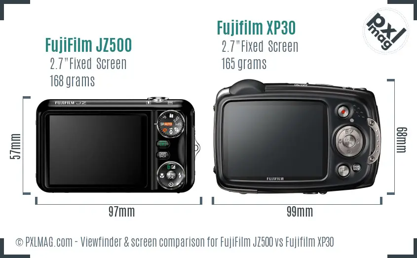 FujiFilm JZ500 vs Fujifilm XP30 Screen and Viewfinder comparison