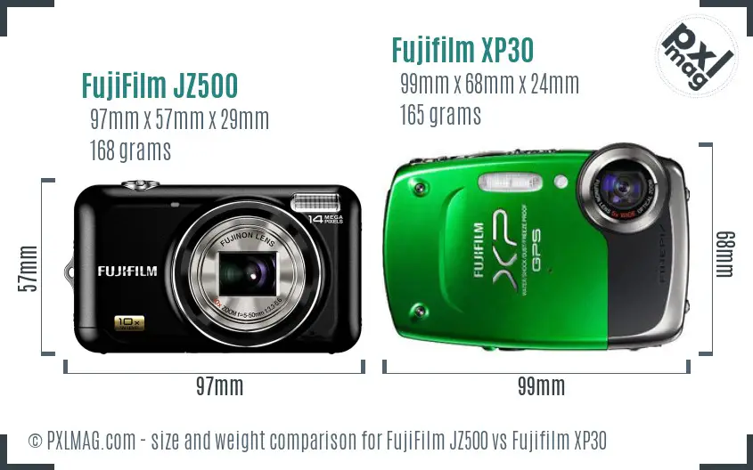 FujiFilm JZ500 vs Fujifilm XP30 size comparison